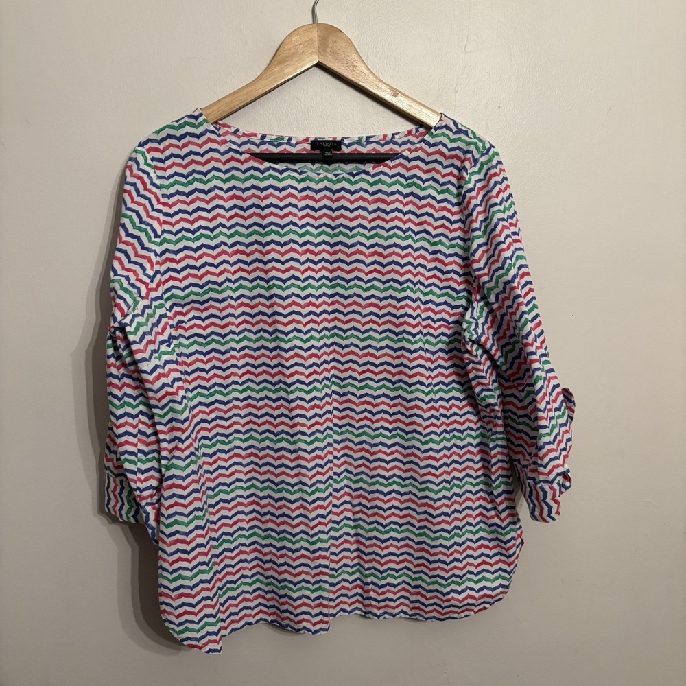 Talbots‎ Women's XL Petite Cotton Popover Peasant Top Bow 3/4 Sleeve Colorful